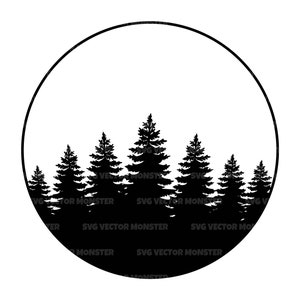 Foresta Svg, Cerchio Monogramma Svg, Alberi Svg, Boschi Svg. File di taglio vettoriale per Cricut, Silhouette, Pdf Png Eps Dxf, Decalcomania, Adesivo, Vinile, Pin
