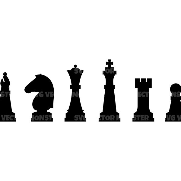 Piezas de ajedrez SVG. Archivo de corte vectorial para Cricut, Silueta, Pdf Png Eps Dxf, Calcomanía, Pegatina, Vinilo, Pin