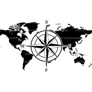 Kompass Stern Schmuck, Weltkarte Schmuck, Kompass Png. Vektor-Schnittdatei Cricut, Silhouette, Pdf-Png-Dxf, Abziehbild, Aufkleber.