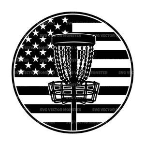 Disc Golf SVG con bandera estadounidense, canasta de disc golf PNG, objetivo de disc golf SVG. Archivo de corte vectorial Cricut, silueta, PDF, PNG y DXF.