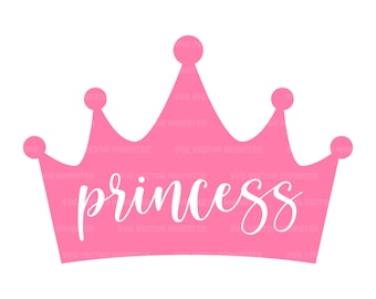 May include: Pink crown with the word "princess" written in white cursive lettering.