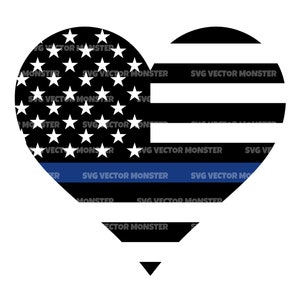Thin Blue Line Flag Svg in Heart Svg, Police Support. Cut file Cricut, Silhouette, Pdf Png Eps Dxf, Stencil, Decal, Vector, Sticker