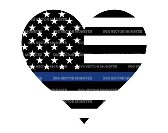 Dunne blauwe lijn vlag Svg in hart Svg, politieondersteuning. Bestand knippen Cricut, silhouet, Pdf Png Eps Dxf, stencil, sticker, Vector, Sticker