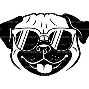 Mops svg mit Sonnenbrille, Mops Liebhaber svg, Mops Mom svg, Mops Besitzer. Vektor Cut Datei Cricut, Silhouette, Pdf Png Eps Dxf, Aufkleber, Aufkleber.