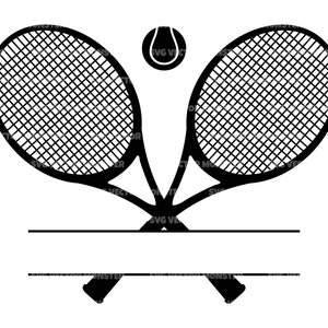 Gekreuzte Tennisschläger Monogramm SVG, Tennisball SVG, Split Name Rahmen. Vektor Cut Datei für Cricut, Silhouette, Pdf Png Eps Dxf.