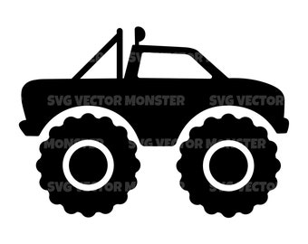 May include: Black silhouette of a monster truck with large tires and a roll cage.