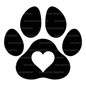 Hart Paw Print Svg, hond Paw Print Svg, hondenliefhebber Svg. Vector gesneden bestand Cricut, silhouet, Pdf Png Eps Dxf, sticker, sticker, vinyl, stencil.