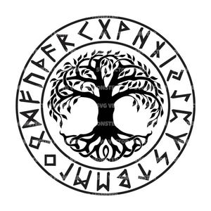 Arbre de vie scandinave Svg, Yggdrasil Svg, runes vikings, Valhalla, symbole nordique. Fichier de coupe vectorielle Cricut, Silhouette, Pdf Png Dxf.