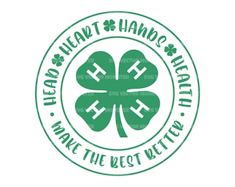 4H Clover Svg Pdf Png Dxf., 4-H Clover Png, Green Four Leaf Clover Svg, Shamrock Clipart. Vector Cut file Cricut, Silhouette,