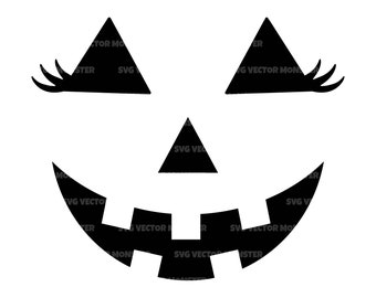 Pumpkin Face with Eyelashes Svg, Pumpkin Girl Svg, Halloween Svg. Vector Cut file Cricut, Silhouette, Pdf Png Eps Dxf, Sticker, Vinyl.