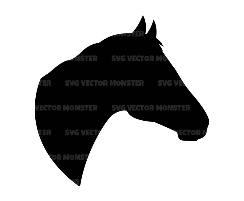 May include: A black silhouette of a horse's head, facing left, with a slightly raised ear.
