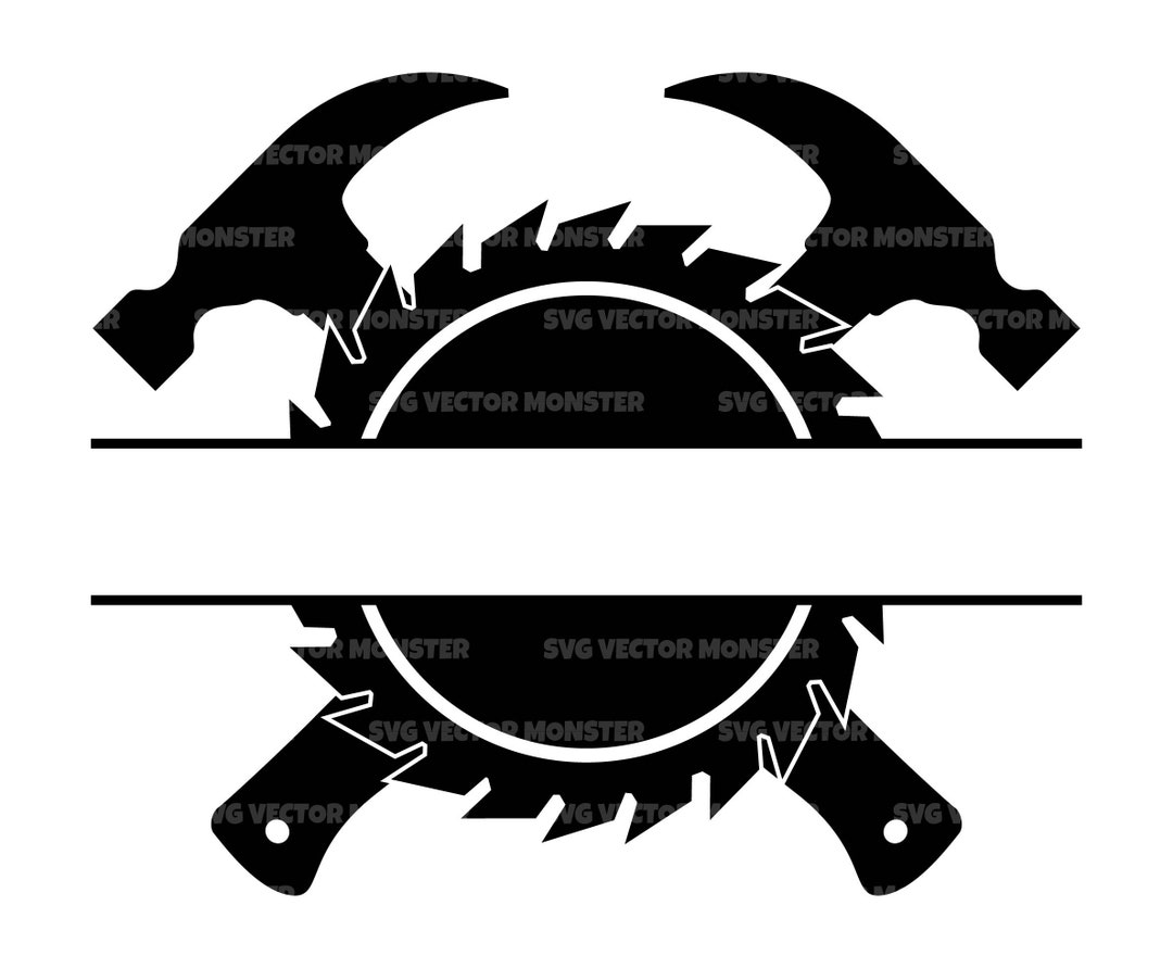 Saw Blade Split Monogram Svg, Crossed Hammers Svg, Logger, Lumberjack