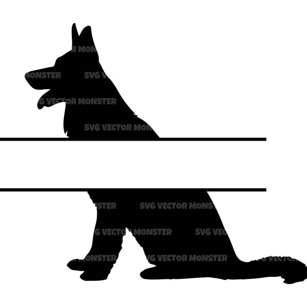 German Shepherd Monogram Svg, Split Name Frame Svg, Vector Cut file for Cricut, Silhouette, Pdf Png Eps Dxf, Decal, Sticker, Vinyl, Pin.