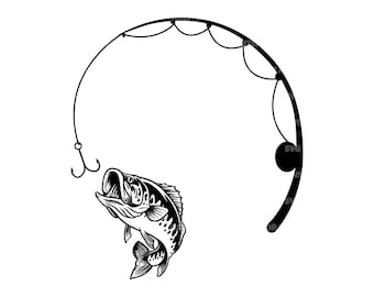 Abborrfiske Svg, Fiskare Svg, Fiskespö Svg. Vektorklippsfil för Cricut, Silhuett, Pdf Png Dxf, Dekal, Klistermärke, Vinyl.
