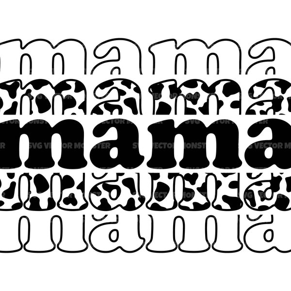 Stacked Cow Mama Svg, Cow Print Svg, Retro Mother T-Shirt, Mom life. Vector Cut file Cricut, Silhouette, Pdf Png Dxf, Sticker, Stencil.