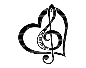 Bass & Treble Clef Heart Outline Svg Png Dxf Eps Pdf | Vector