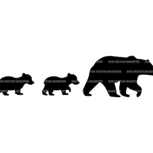 Mamãe Urso e Filhotes Svg, Família Urso Svg. Arquivo de corte vetorial para Cricut, Silhueta, Pdf Png Eps Dxf, Decalque, Adesivo, Vinil, Estêncil, Pin