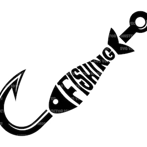 Svg de pêche, Svg à l'hameçon, Poisson sur Svg, Pêche à l'achigan, Pêcheur, Fête des pères. Fichier de coupe vectorielle Cricut, Silhouette, Pdf Png Dxf.