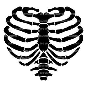 Heart Rib Cage Svg, Human Skeleton Svg. Vector Cut file for Cricut, Silhouette, Pdf Png Eps Dxf, Decal, Sticker, Vinyl, Pin.