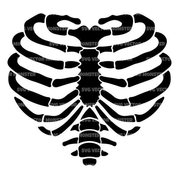 Heart Rib Cage Svg, Human Skeleton Svg. Vector Cut file for Cricut, Silhouette, Pdf Png Eps Dxf, Decal, Sticker, Vinyl, Pin.