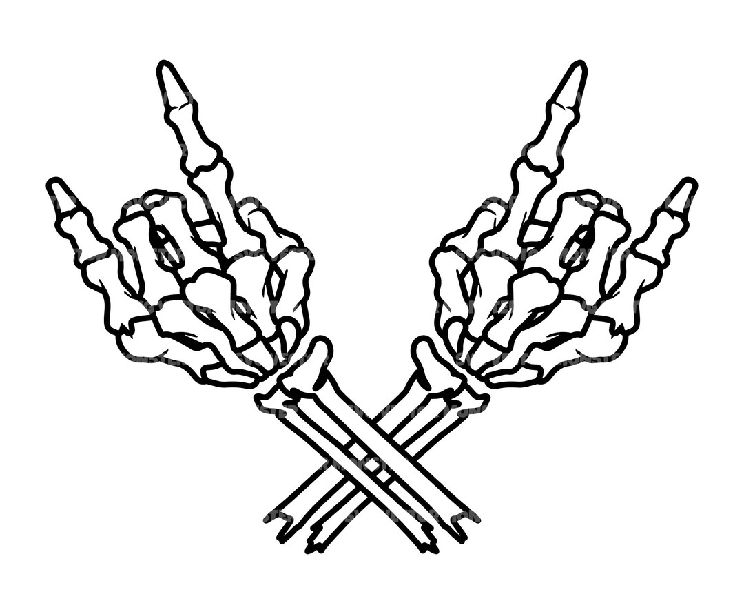 Skeleton Rock Horns Svg, Devil Horns Svg, Rock and Roll. Vector Cut