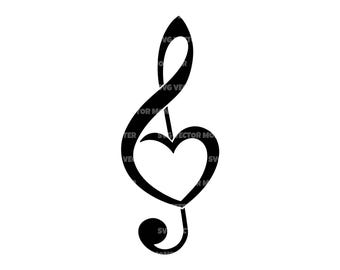 Treble Clef Svg, Heart Svg, Music Notes Svg, Treble Clef Clipart. Vector Cut file Cricut, Silhouette, Pdf Png Dxf.