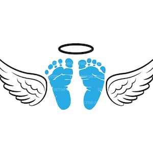 Baby Loss Memorial Svg, Impronte di bambini, Ali d'angelo, Alone, Perdita infantile. File di taglio vettoriale per Cricut, Silhouette, Pdf Png Dxf.