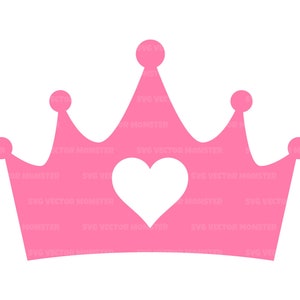 May include: A pink crown with a white heart cutout in the center. The crown has five points and is a simple silhouette.
