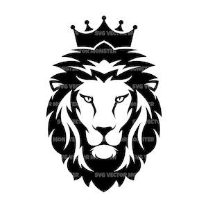 Lion couronné Svg, Lion avec couronne, roi de la jungle. Fichier de coupe vectorielle pour Cricut, Silhouette, Pdf Png Eps Dxf, Décalcomanie, Autocollant, Vinyle, Épingle