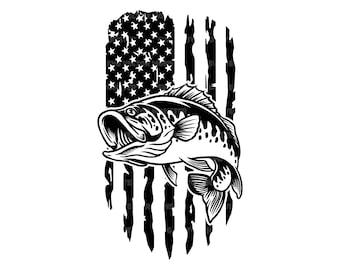 Fisk Svg, amerikansk flagga Svg, abborrfiske Svg, fiskare, fiskepappa. Vektor klippfil Cricut, silhuett, PDF PNG DXF, dekal, klistermärke.