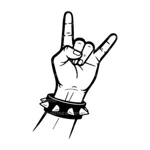 Cuernos de diablo de rock Svg, rock en la mano Svg, rock and roll, señal de mano de rock. Archivo de corte vectorial Cricut, silueta, Pdf Png Dxf.