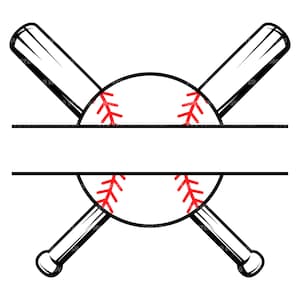 Baseball Split Name Monogram Svg, Baseball Mom, Skrzyżowane kije baseballowe, Znak z imieniem. Plik wektorowy Cut dla Cricut, sylwetka, Pdf Png Eps Dxf.