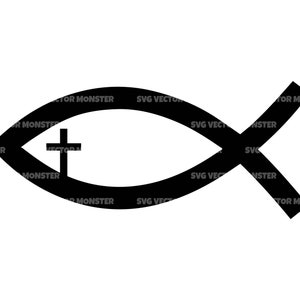 Chrześcijańska ryba Svg, krzyż Svg, Jezus ryba, Bóg ryba, krucyfiks, katolicki, błogosławiony. Wektorowy plik cięcia sylwetka, Cricut, Pdf Eps Png Dxf.