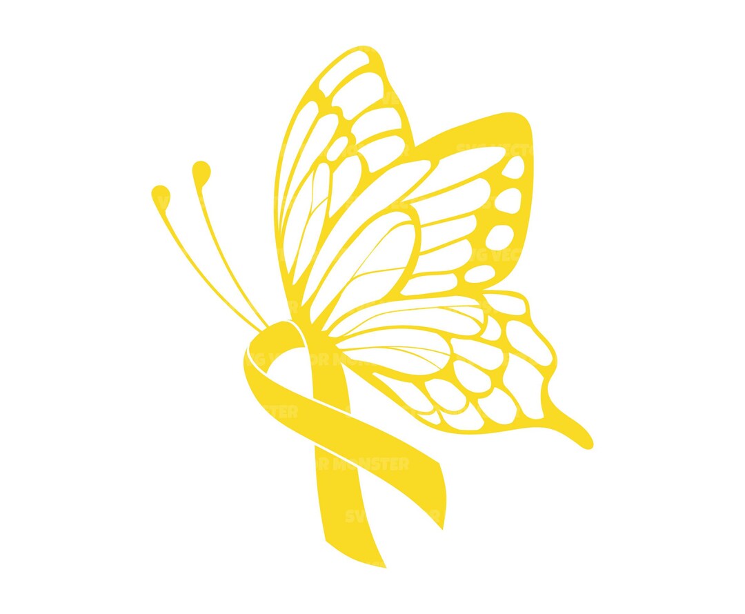 Yellow Ribbon Butterfly Svg, Bone Cancer Awareness, Fight Cancer
