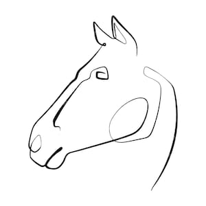 Grafika liniowa Głowa Konia Svg, Jedna linia Koń Svg, Ciągła linia Rysunek Konia. Wektorowy plik do cięcia dla Cricut, Sylwetka, Pdf Png Dxf.