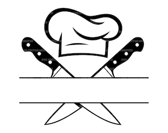 Chef Hat Monogram Svg, Cook Knife Svg, Chef Hat Svg Vector Cut file for Cricut, Silhouette, Pdf Png Eps Dxf, Decal, Sticker, Vinyl, Pin.