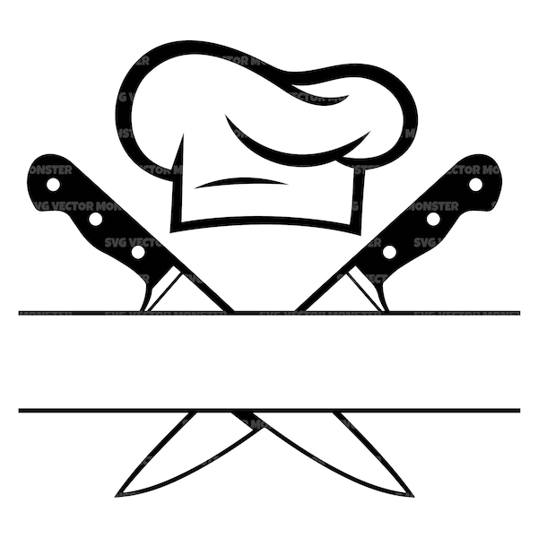 Chef Hat Monogram Svg, Cook Knife Svg, Chef Hat Svg Vector Cut file for Cricut, Silhouette, Pdf Png Eps Dxf, Decal, Sticker, Vinyl, Pin.