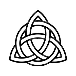 May include: A black and white Celtic knot design, also known as a Trinity knot, is a symbol of interconnectedness and eternity.