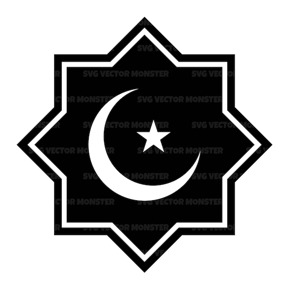 Islamic Crescent Moon and Star Svg, Muslim Svg, Islam Symbol Svg. Vector Cut file for Cricut, Silhouette, Pdf Png Eps Dxf.