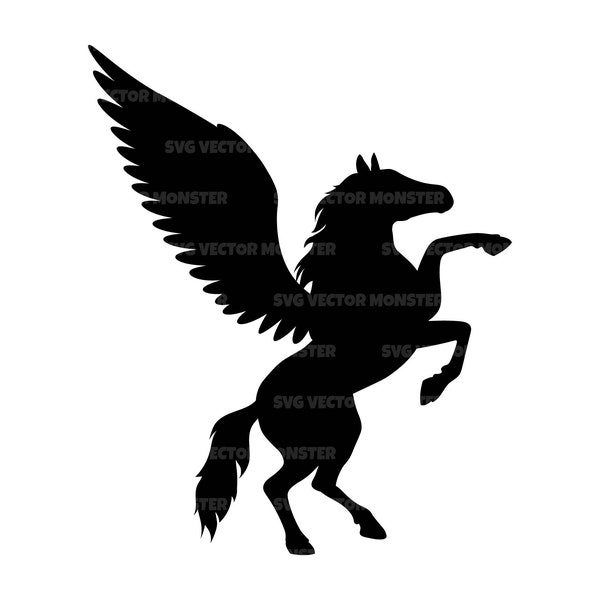 Pegasus Svg, Flying Horse Svg, Prancing Horse Svg. Vector Cut file for Cricut, Silhouette, Stencil, Pdf Png Eps Dxf, Decal, Sticker, Decal