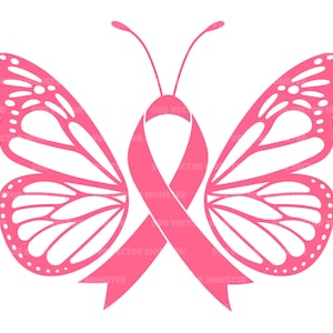 Papillon ruban rose Svg. Sensibilisation au cancer du sein, lutte contre le cancer. Fichier de coupe vectorielle Cricut, Silhouette, Pdf Png Eps Dxf, Autocollant, Vinyle, Pin.