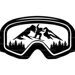 Lunettes de ski Svg, Svg de ski de montagne, Svg de chemise de ski, Svg de snowboard. Fichier de coupe vectorielle Cricut, Silhouette, Pdf Png Dxf.
