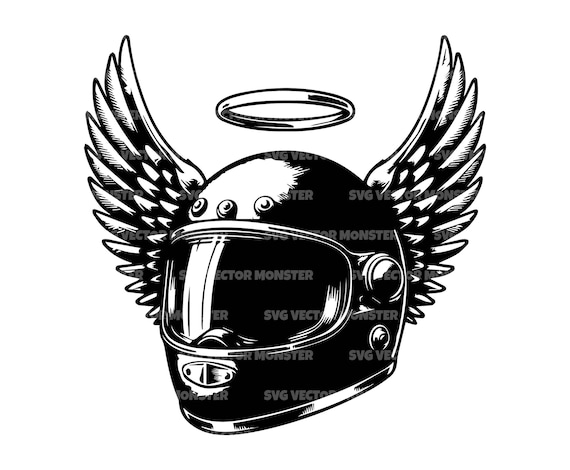 Motorbiker Helmet Angel Wings Svg, Fallen Rider, Motorcycle Biker Tribute,  Biker Memorial. Vector Cut file Cricut, Silhouette, Pdf Png Dxf.