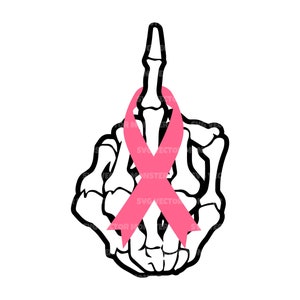 Pink Ribbon Skeleton Mittelfinger svg, Fick Krebs, Brustkrebs Awareness, Kampf gegen Krebs. Vektor Cut Datei Cricut, Silhouette, Pdf Png Dxf.