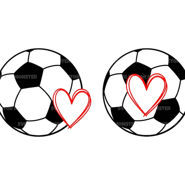 Soccer Ball Svg, Hand Drawn Heart Svg, Football Svg. Vector Cut file for Cricut, Silhouette, Pdf Png Eps Dxf, Decal, Sticker, Vinyl, Pin.