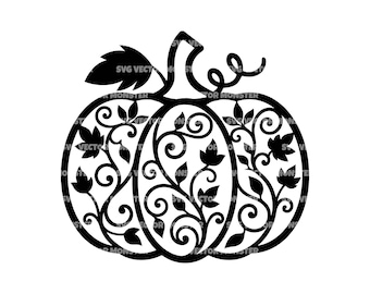 Floral Pumpkin SVG PNG DXF: Halloween Clipart (Digital Download)