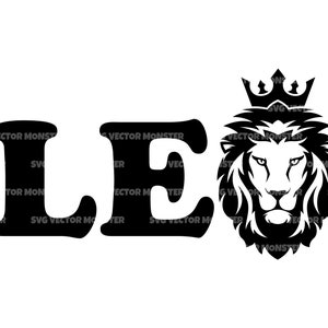 Leo Svg, Leão Coroado Svg, Zodíaco, Horóscopo. Arquivo de corte vetorial para Cricut, Silhueta, Pdf Png Eps Dxf, Decalque, Adesivo, Vinil, Pin