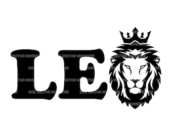 Lion Svg, Lion couronné Svg, Zodiaque, Horoscope. Fichier de coupe vectorielle pour Cricut, Silhouette, Pdf Png Eps Dxf, Décalcomanie, Autocollant, Vinyle, Épingle