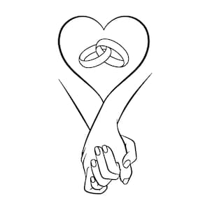 手を繋ぐ SVG、結婚指輪、カップルのハートの手 SVG、婚約、バレンタインデー SVG。ベクター カット ファイル Cricut、シルエット、Pdf Png Dxf。