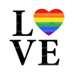 Amor LGBT SVG. Corazón de la bandera del arco iris. Archivo de corte vectorial para Cricut, Silueta, Pdf Png Eps Dxf, Calcomanía, Pegatina, Vinilo, Pin